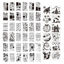 48pcs Drawing Stencils Letter Number Pattern Chirstmas Painting Template Reusable for DIY Journal Notebook Diary Scrapbooking Card Making Decoration Wood Burner Pen Tool