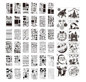 48pcs Drawing Stencils Letter Number Pattern Chirstmas Painting Template Reusable for DIY Journal Notebook Diary Scrapbooking Card Making Decoration Wood Burner Pen Tool