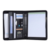 Multifunctional Professional Business Portfolio Padfolio Folder Document Case Organizer A4 PU Leather Zippered Closure Loose-leaf Loop with Calculator Business Card Holder Memo Note Pad