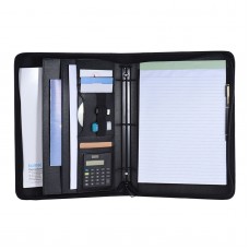 Multifunctional Professional Business Portfolio Padfolio Folder Document Case Organizer A4 PU Leather Zippered Closure Loose-leaf Loop with Calculator Business Card Holder Memo Note Pad