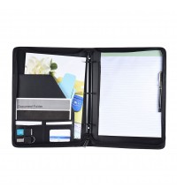 Multifunctional Professional Business Portfolio Padfolio Folder Document Case Organizer A4 PU Leather Zippered Closure Loose-leaf Loop with Business Card Holder Memo Note Pad